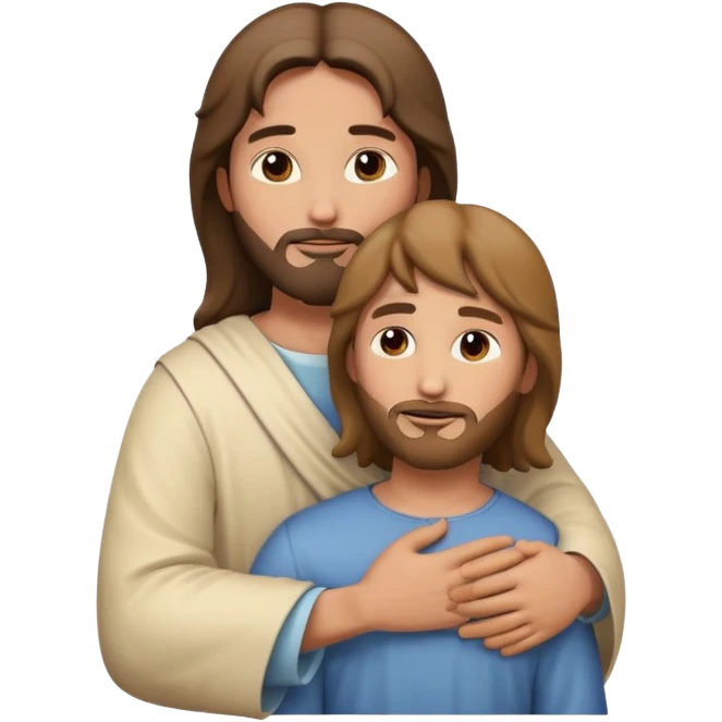 Jesus hugging someone with gentle expression, emoji style emoji