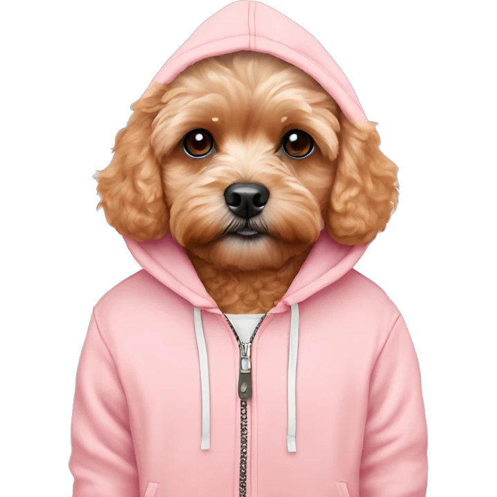 Red Maltipoo in pastel pink hoodie  emoji