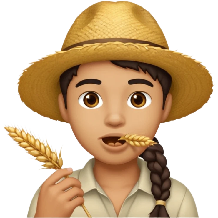 Campechano mordiendo una ramita de trigo en la boca emoji