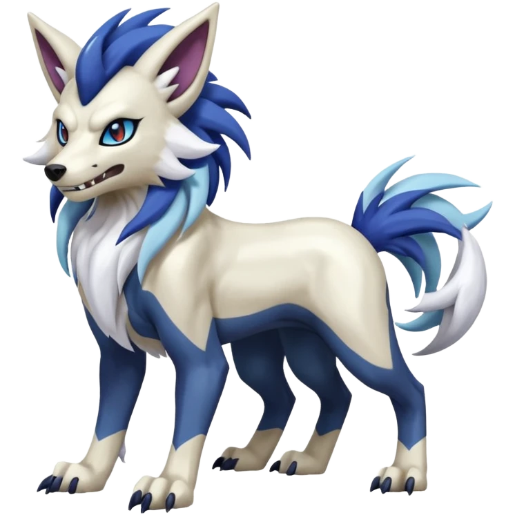 Suicune-Samurott-Lycanroc-Absol-Fakémon-hybrid-creature (full body)  emoji