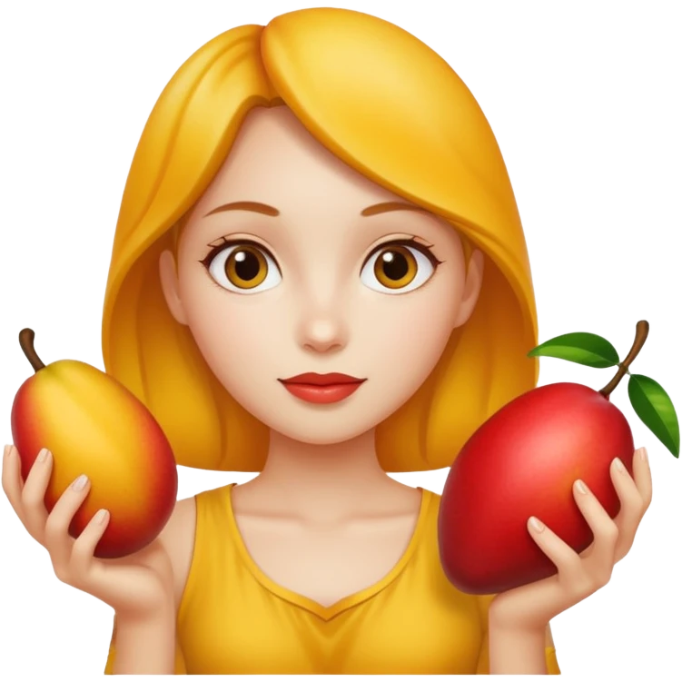 A girl holding a mango emoji