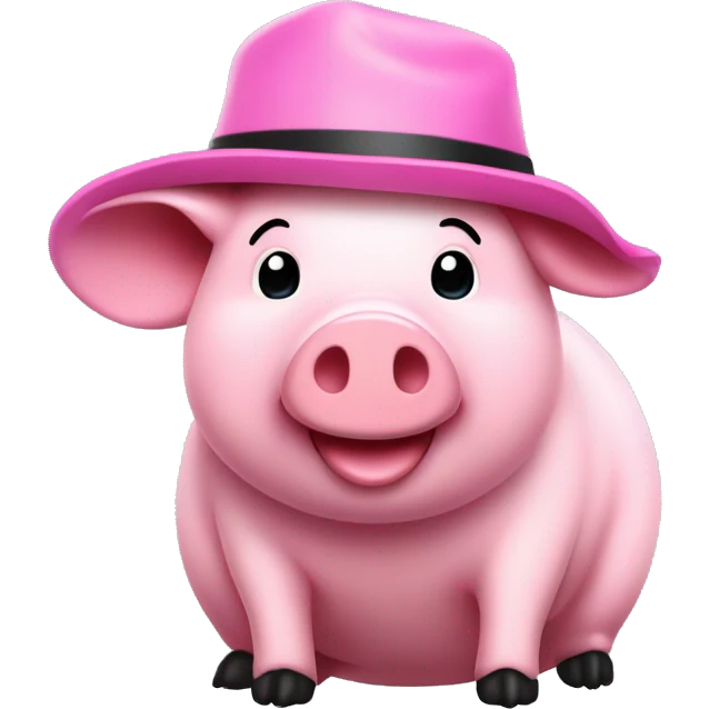 Un cerdito rosa con una gorra de color negro y el cerdito feliz emoji