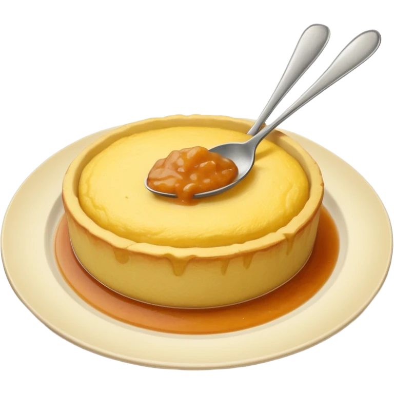 a deep dish plate with a yellowish food in it, a bit like polenta, but it is in a bit of small small lumps and very dry. with a bit of applesauce on top on the side and a spoon sticking out emoji