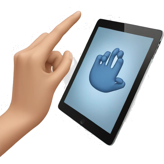An iPad and a hand with a handle on the front emoji