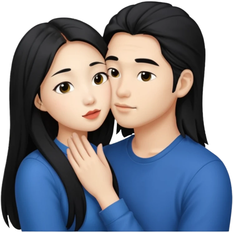 Asian girl with long hair kissing her man on the cheek emoji