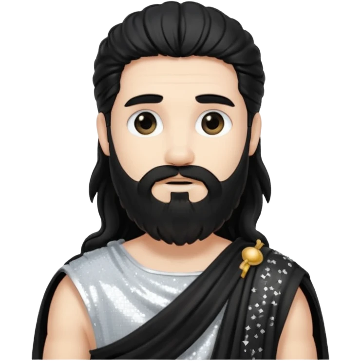 Pluto from Roman Deities with long black hair and beard , black sequin toga emoji