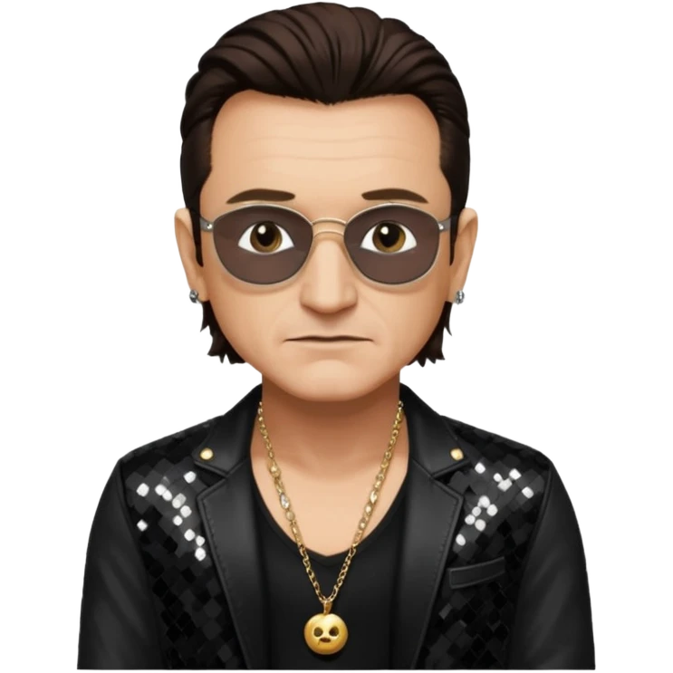 Bono with black sequin jacket, black shirt with necklace, dark brown medium hair emoji