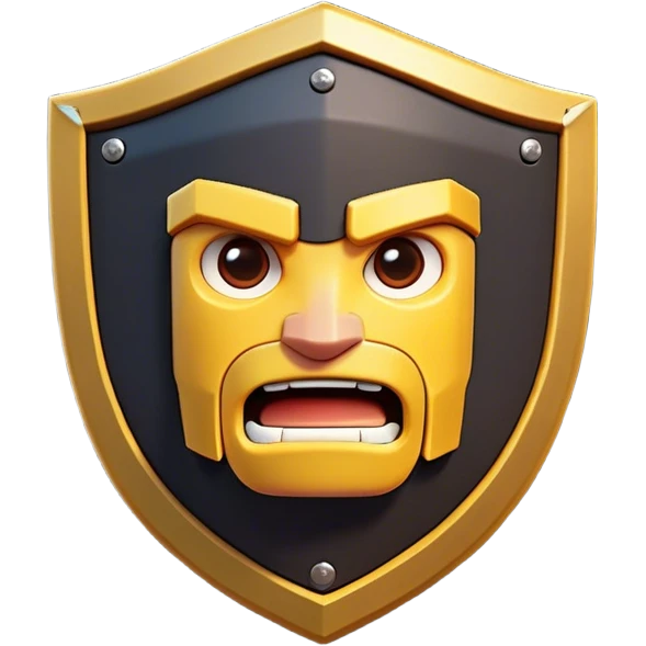 Clash of Clans aesthetic: Cinematic Playful Pixel 3D Shield Portrait Emoji, rendered in a 3D vector-style similar to standard emojis with minimal shading and bold, simplified shapes. A compact, distinct form with signature details, softly glowing with a pixelated adventure charm. Simplified yet unmistakably iconic, highly detailed and consistent, glowing with a soft radiance and high shine. Stylized with a touch of classic pixel-art charm and a soft glowing outline, capturing the essence of a beloved gaming relic with a friendly, playful manner! emoji