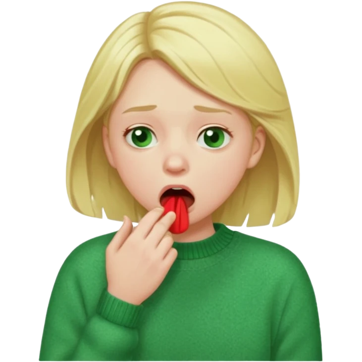 blonde girl in green jumper cough emoji