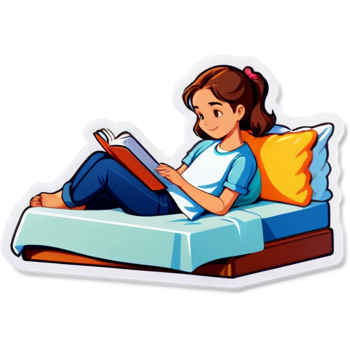 Girl with novel on the bed emoji