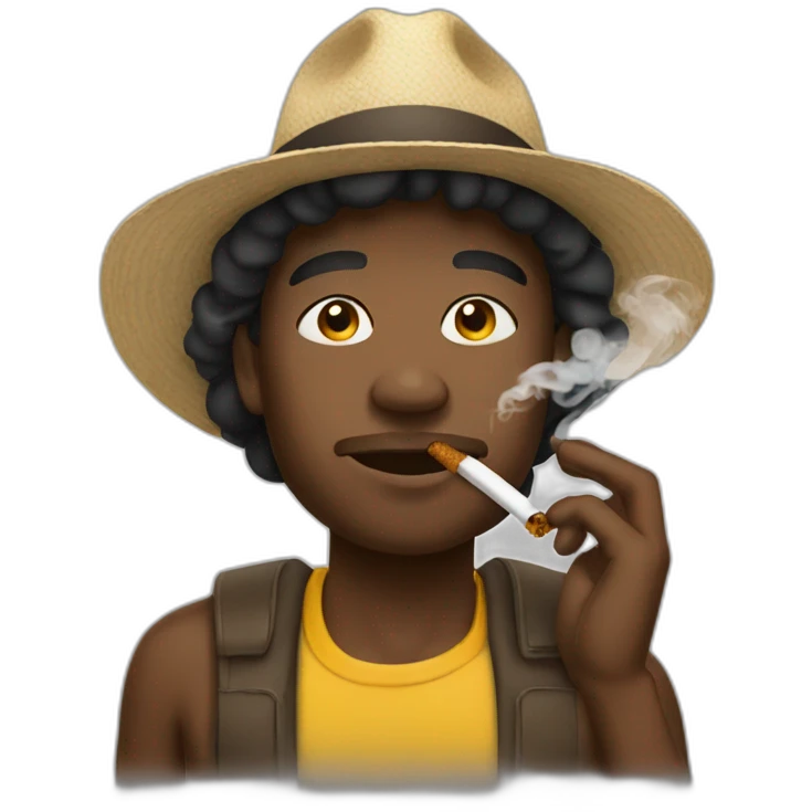 black man smoking outside wearing a hat emoji