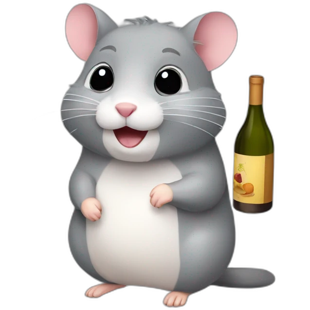 Gray hamster with a bottle of wine emoji