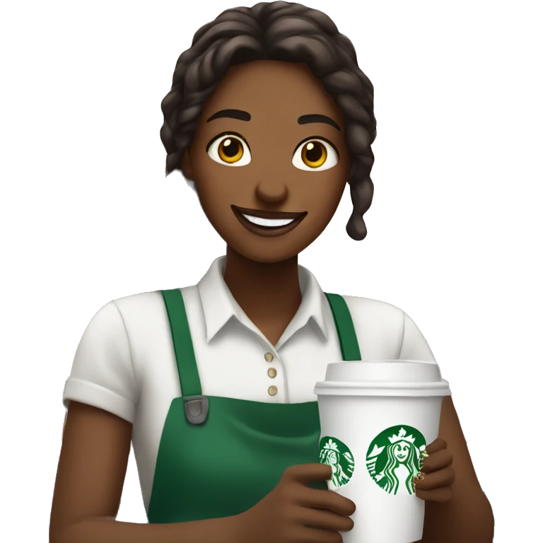 Girl starbucks barista smiling holding coffee emoji