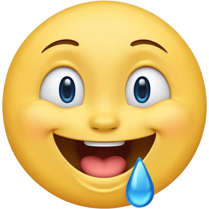 Emoji, yellow round laughing tilted ahead face with blue tears of fun emoji