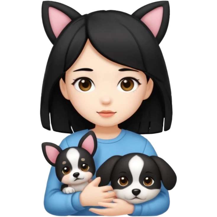 Cute chibi girk with black hair and cute puppy dog ears  emoji