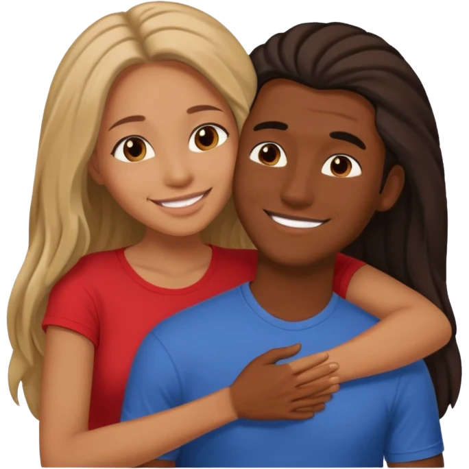 dark skin girlfriend hugs mixed boyfriend with long hair  emoji