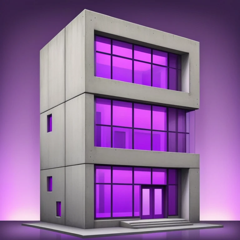Brutalist concrete building with single vibrant purple window illuminated from within emoji