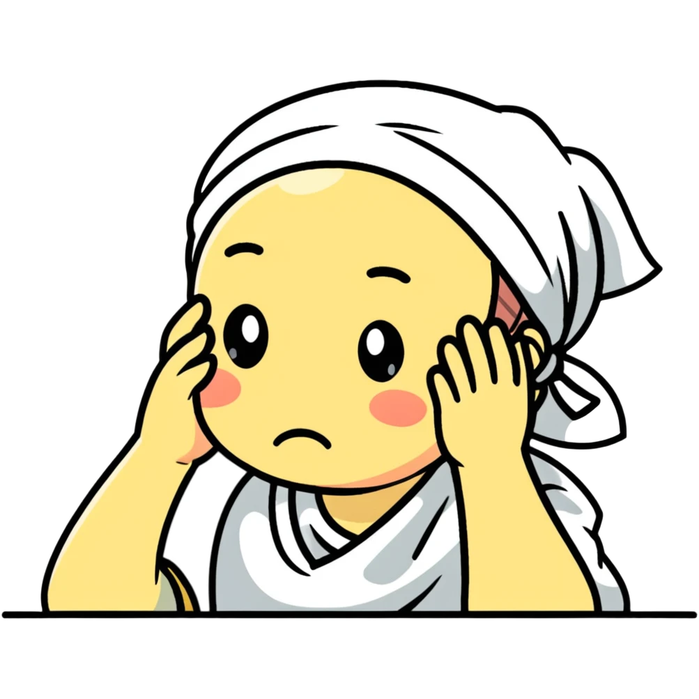 Cartoon character wiping forehead with handkerchief, sweating heavily emoji