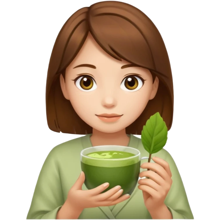 Brown hair girl holding matcha emoji