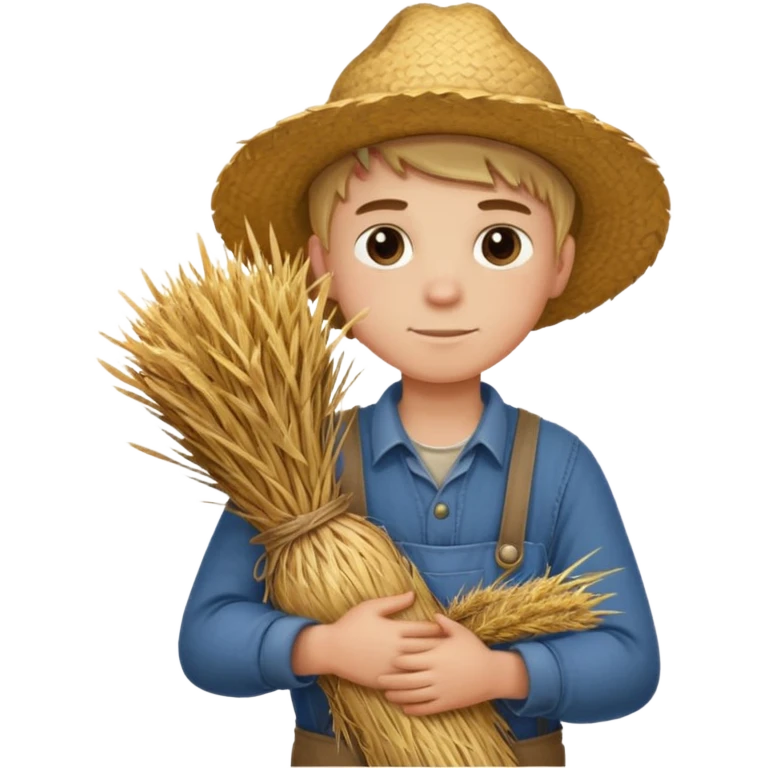 boy farmer, hug a bundle of straw emoji