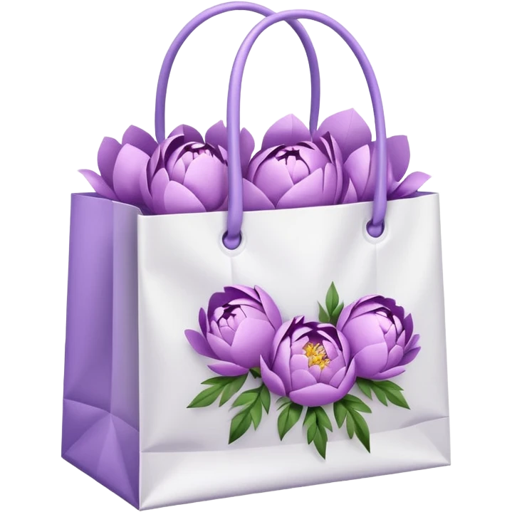 Realistic white shopping bag with lilac peonies in it emoji