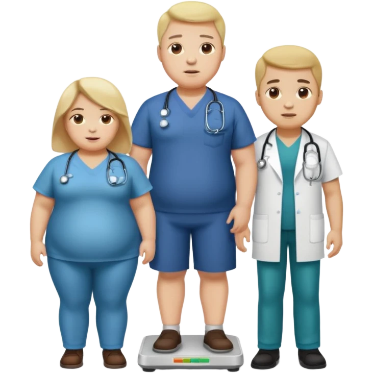 pessoa gorda em cima de balança e medico do lado emoji