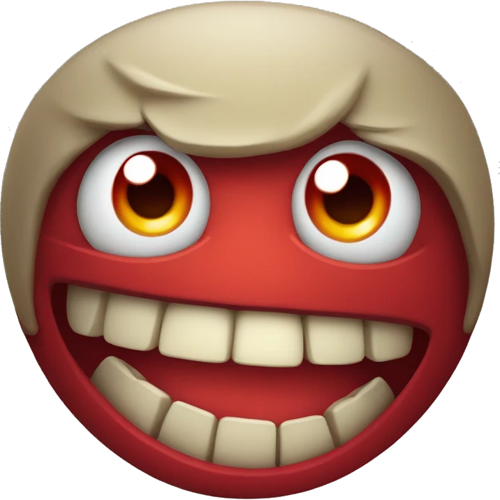 a spooky smile and some red stuff on the teeth and the eyes red. emoji