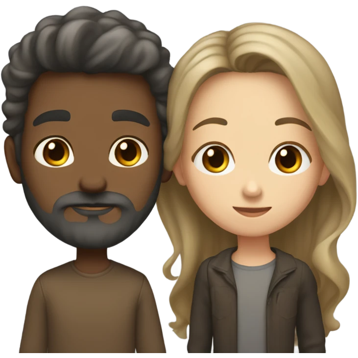 Girl with long dark brown wavy hair kissing tall boy with light brown hair and light brown and grey beard emoji