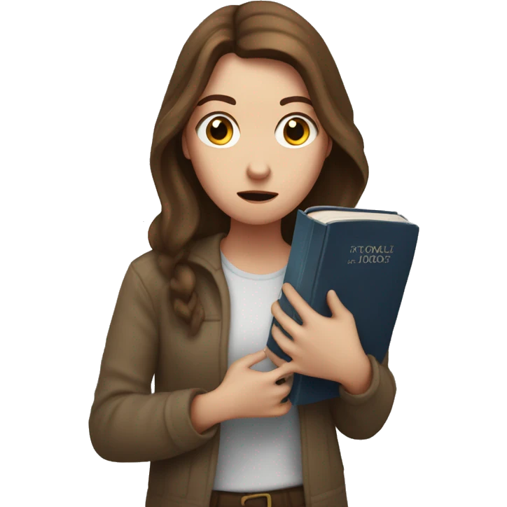 White Girl with brown hair Looking scared, with a bible in hand  emoji