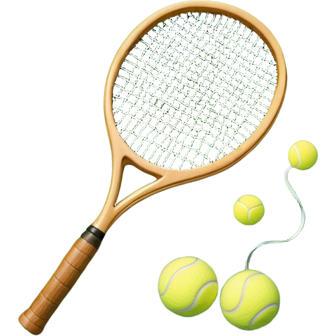 A detailed tennis racket resting on lush green grass beside a bright yellow tennis ball. The scene captures the essence of classic lawn tennis, with a crisp and clean background emphasizing the elegance and tradition of the sport emoji