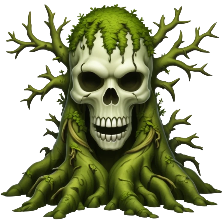 Creepy moss covered swamp trees. In the style of your bleeding skull art emoji