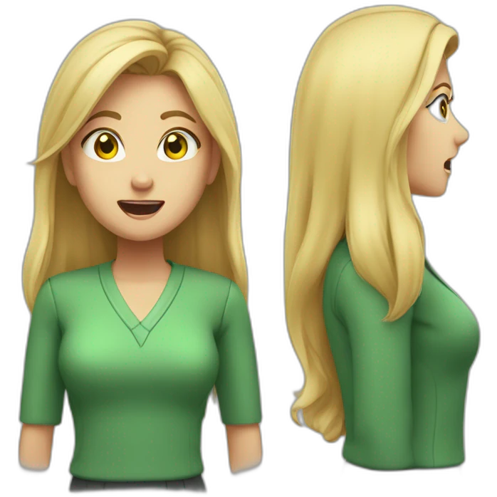woman teacher long blonde hair green shirt no glasses yelling emoji