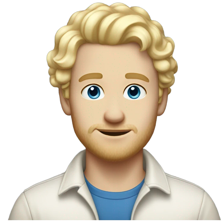 full body light curl blonde 30yo man blue eyed pale skin emoji
