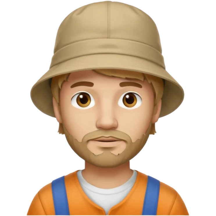 Romanian brown blond ish hair male, 30 yrs old, a little bit of facial hair, bucket hat on the head emoji
