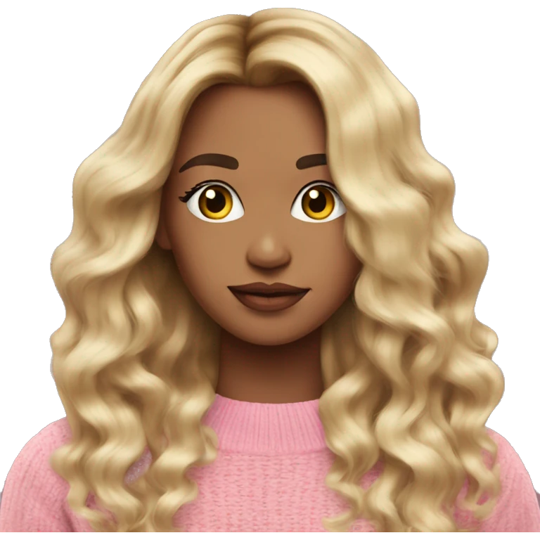 Blonde balayage long hair women pink sweater emoji