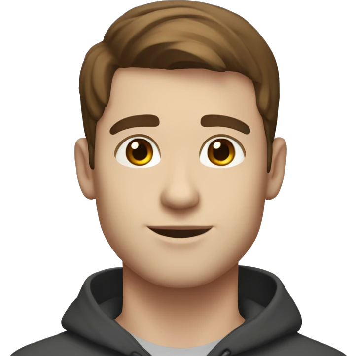 short brown hair man, 24 yo, brown eyes, white skin. half body shown.  emoji