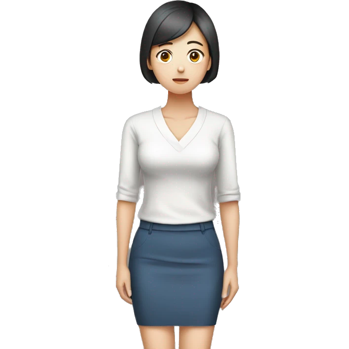 Hands on waist, Korean woman, sad expression, slim person emoji