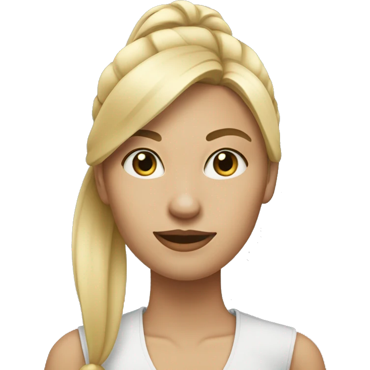 blonde woman with straight hair in ponytail with her finger horizontal under her nose  emoji