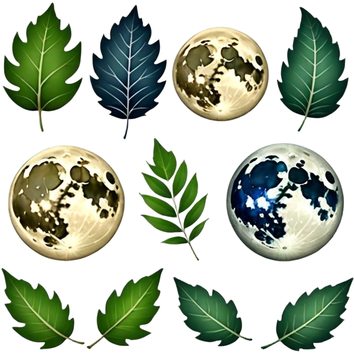 Moon phases made from leaves emoji