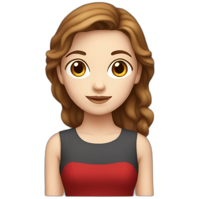 white girl with brown hair in red dress emoji