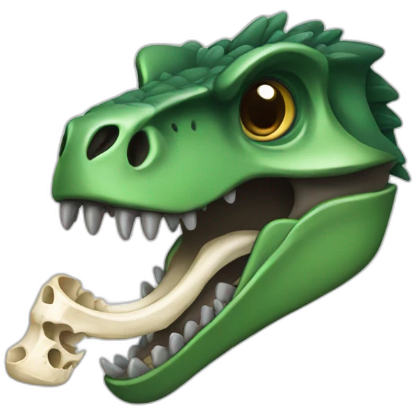 dark green raptor head holding bone emoji