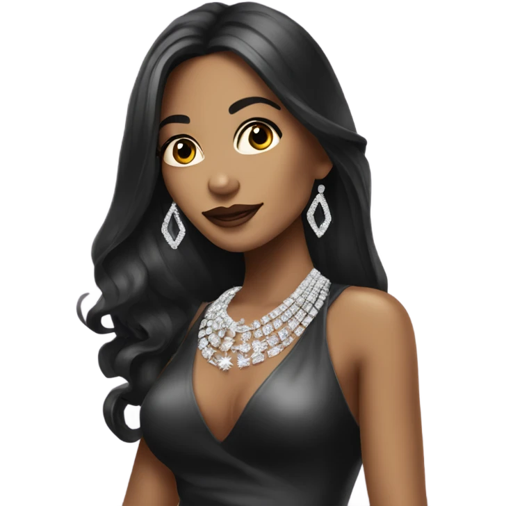 glam rich girl with diamonds on her handbag with black long hair emoji