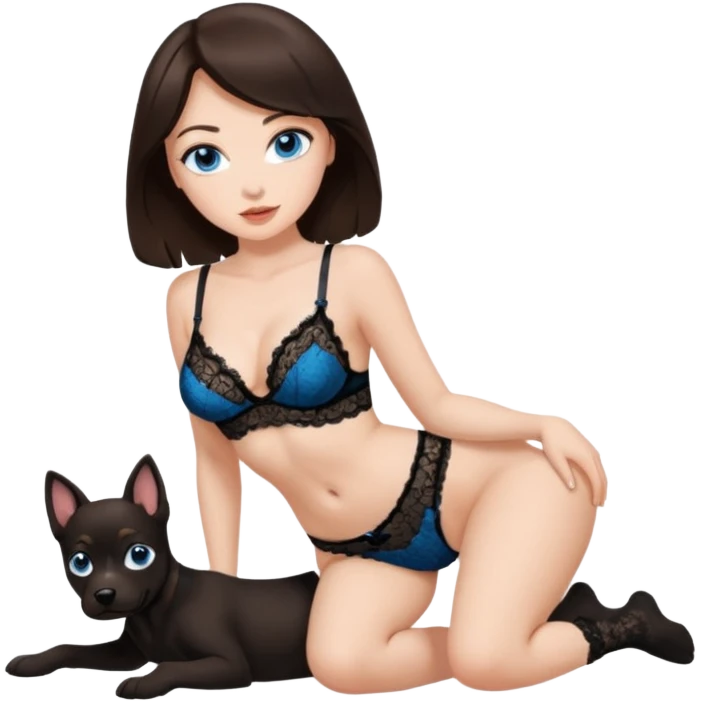 Sexy Brunete blue eyes bent over doggy position in black lingerie emoji