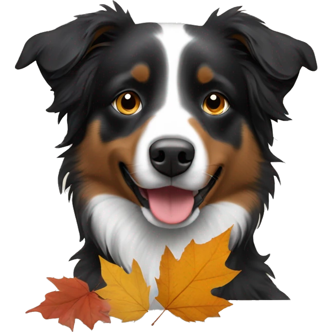 Autumn leaves with Small black australian shepherd dog emoji