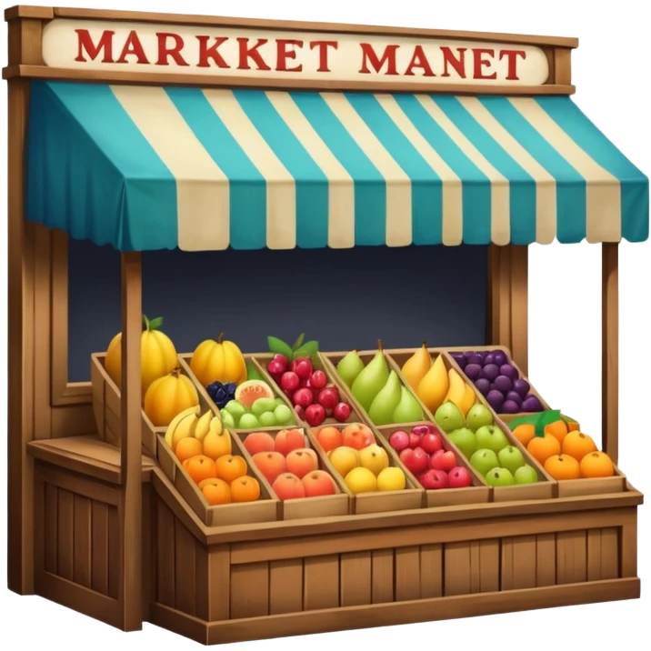 colorful market stall with fruits and goods inside an old store window emoji