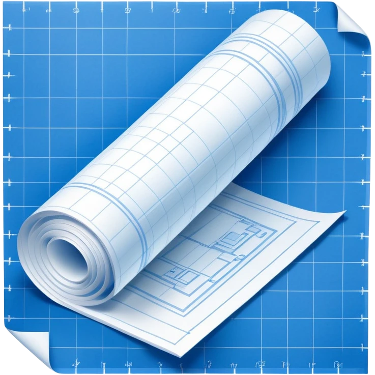 blue blueprint plan with white lines, one slightly rolled up corner, side view emoji