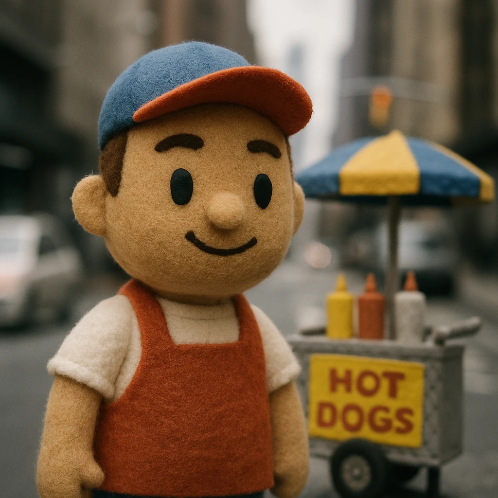 hotdog seller in New York with cart emoji