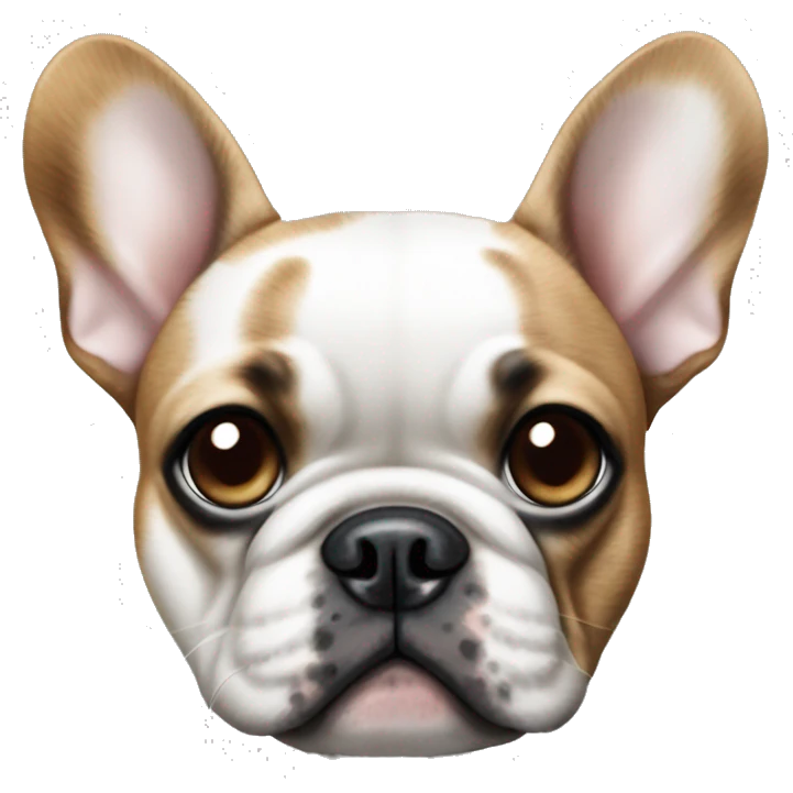 French bulldog with brown fur in black spots with blue eyes farts emoji