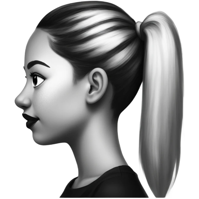 Side profile of a drawing of a girl with a black and white ponytail and pigmentation on her cheek with lips and a nose, all in black and white emoji