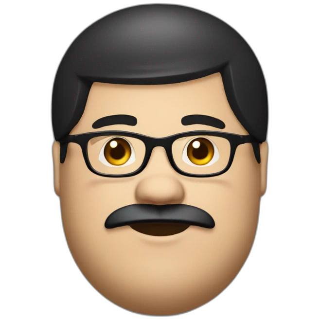 Overweight man with black hair wearing miniature skullcap on head, black scruffy beard and glasses. emoji